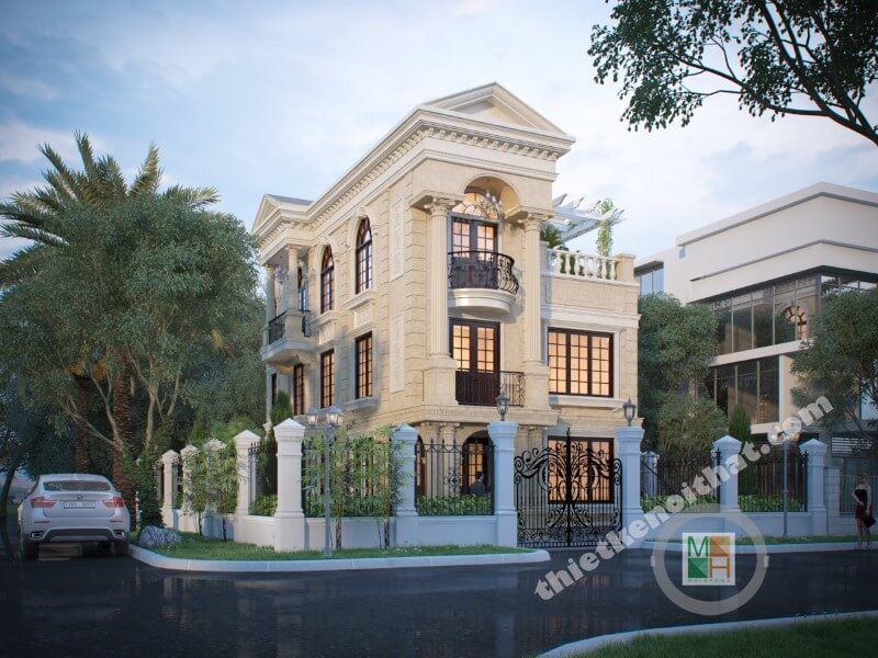 Công trình thiết kế kiến trúc biệt thự đơn lập 3 tầng tân cổ điển đẹp sang trọng tại KĐT Phú Mý Hưng, Hồ Chí Minh