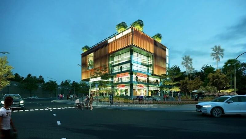 Thiết kế kiến trúc tòa nhà văn phòng hiện đại ở thành phố Vinh