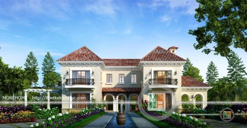 Thiết kế kiến trúc biệt thự 2 tầng mái thái loại hình biệt thự song lập hiện đại ở Láng Hòa Lạc Hà Nội